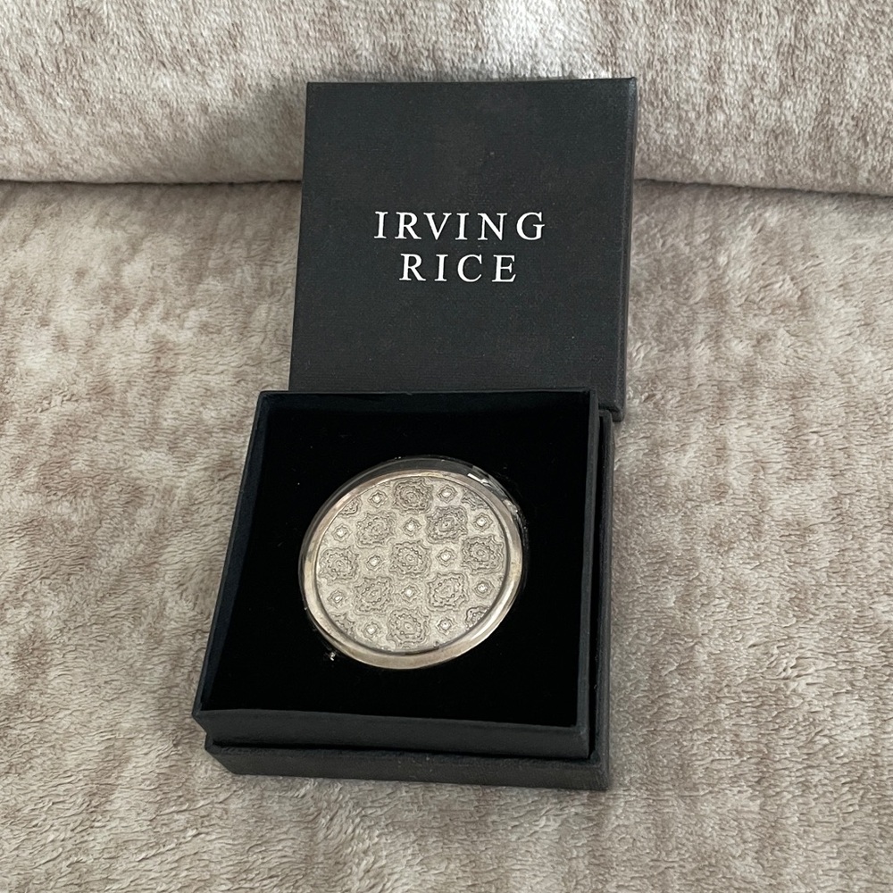 Vintage Irving Rice Silver Compact Mirror with crystals-New in Box